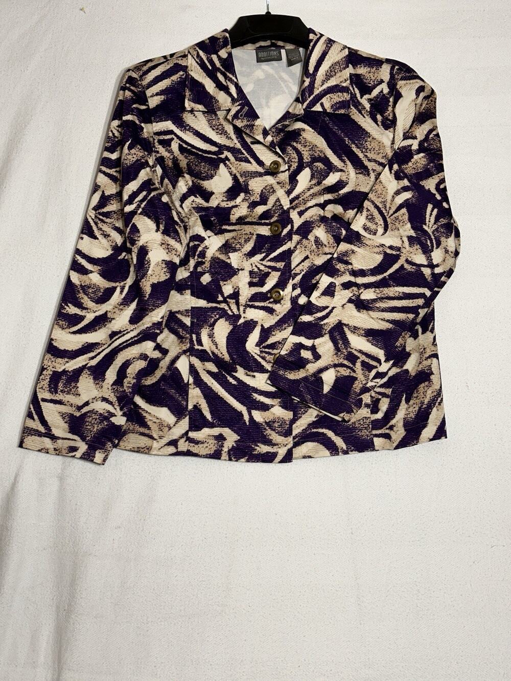 Additions by Chicos 2 Jacket US Size L Purple Tan Long Sleeve Button Front
